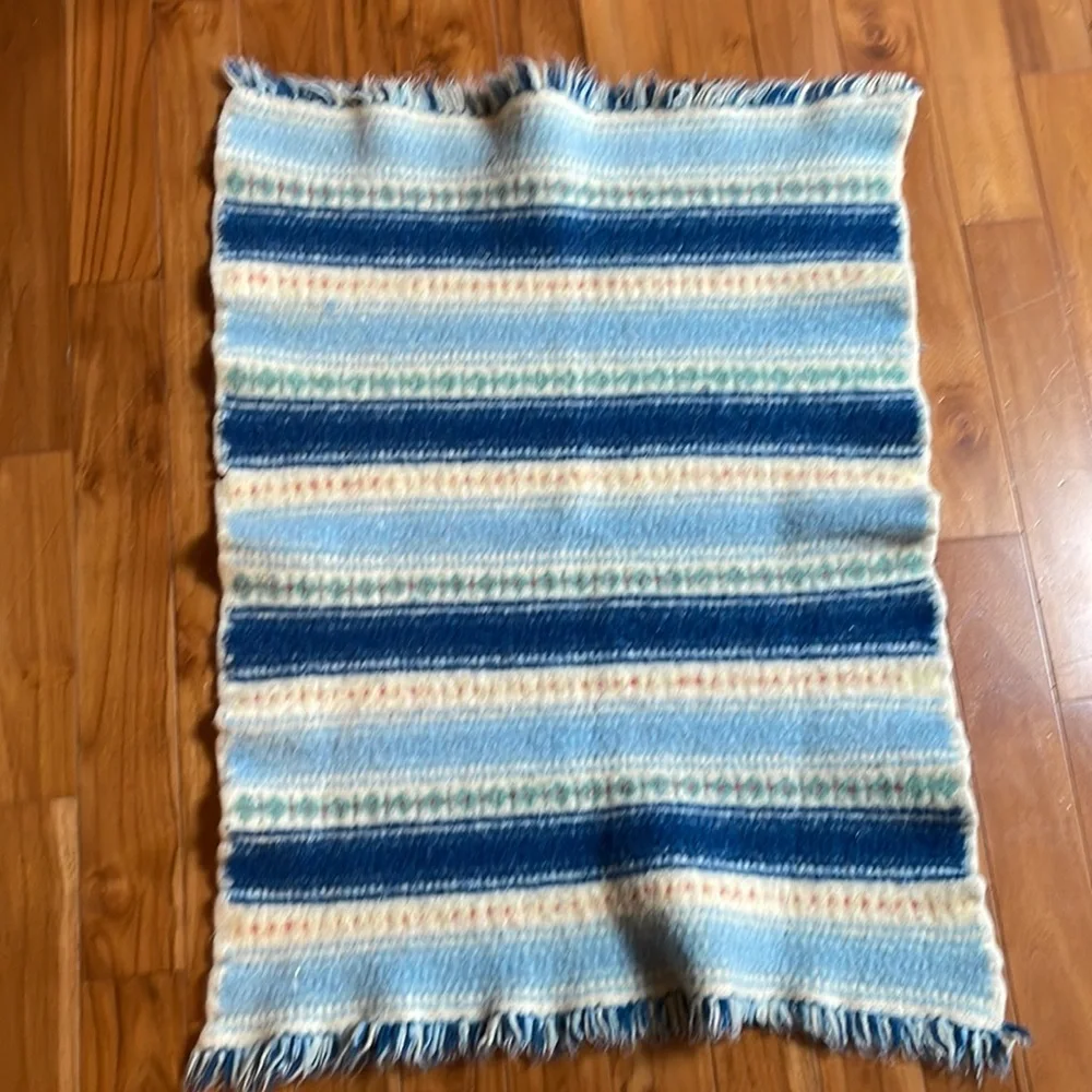 Handcrafted Striped Door Mat - Blue and Cream
